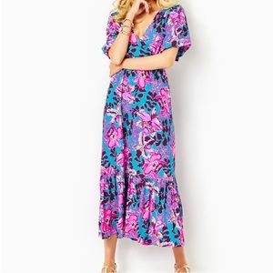 LILLY PULITZER Holloway Elbow Sleeve Midi Dress in Blue Rhapsody Orchid You Not